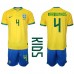 Günstige Brasilien Marquinhos #4 Babykleidung Heim Fussballtrikot Kinder WM 2022 Kurzarm (+ kurze hosen)